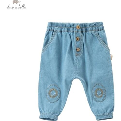 DBA16233 dave bella spring baby boys fashion cartoon pockets pants children full length kids pants infant toddler trousers