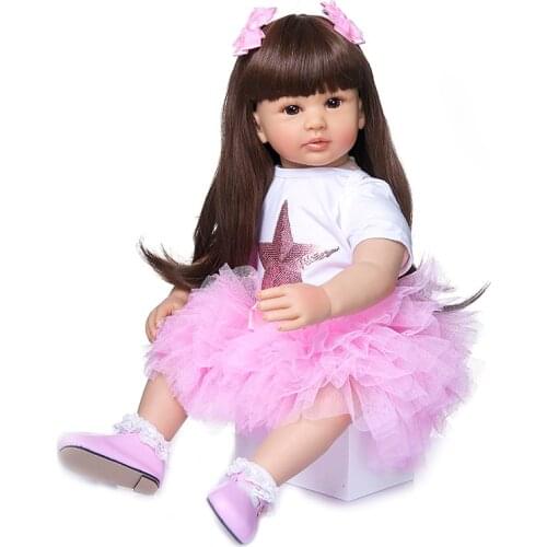 Lovely girl princess silicone baby reborn doll 24"60cm bebe reborn pink princess toddler vinyl doll toys gift