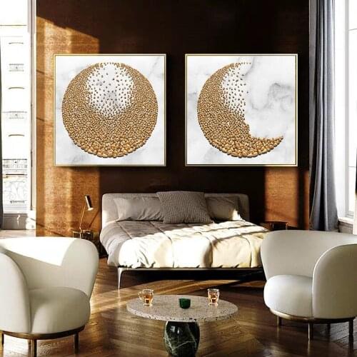 Modern Abstract Canvas Painting Art Poster Background Wall for Living Room Bedroom White Gold Coffee Bean Decoration Picture