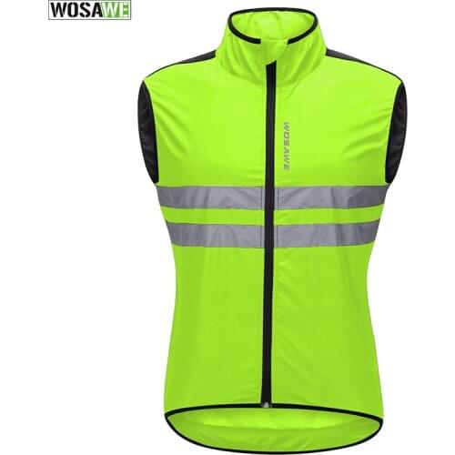 WOSAWE Reflective Cycling Jacket Sleeveless Jersey Windproof Breathable Night Riding Safety Vest MTB Road Bike Bicycle Jacket