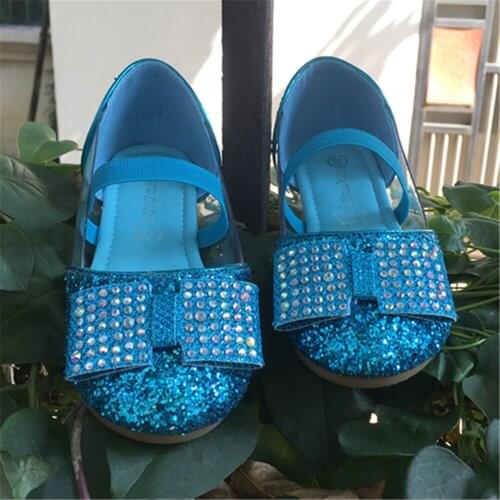Girls Princess Shoes Wedding Party Girl Leather Shoes Rhinestone Glitter Bowtie Kids Low Heel Shoes