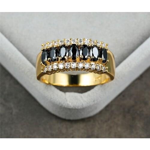 Vintage Male Female Black Crystal Stone Ring Vintage 14KT Yellow Gold Wedding Rings For Women Classic Big Oval Engagement Ring