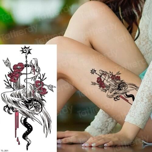 Temporary tattoo halloween red dinosaur skeleton tattoo thigh leg back tattoo and body art fake tattoos love snake wolf tatoo