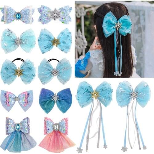 Blue Lace Bow Hair Clip Hairpin for Girls Cosplay Hairbands Elastic Hair Bands Barrettes Baby Kids Party Dance Hair Accessories