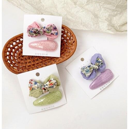 2 Pcs/Set Children Cute Colors Flower Bow Ornament Hair Clips Girls Sweet Water Drop Barrettes Hairpins Kids Hair Accessories