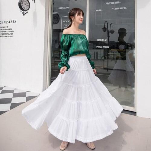 2021 Spring Bohemia White Chiffon Skirt High Waist Holiday Temperament Big Swing Dance Long Skirt Women Loose Mujer Falda zh841