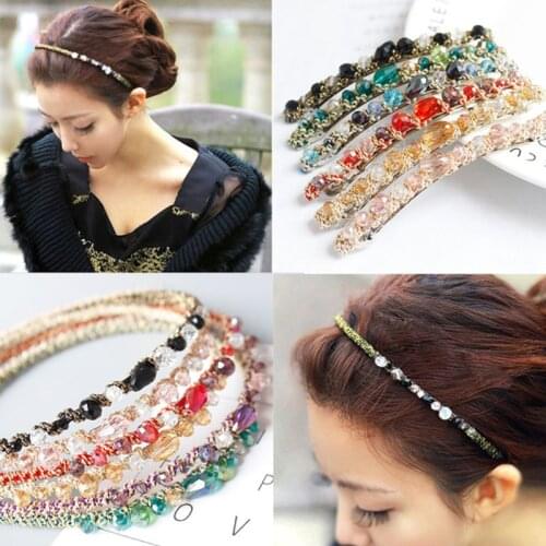 Women Girls Korean Luxury Glitter Rhinestone Headband Contrast Colored Faux Crystal Jewel Hair Hoop Metallic Hair Accessories