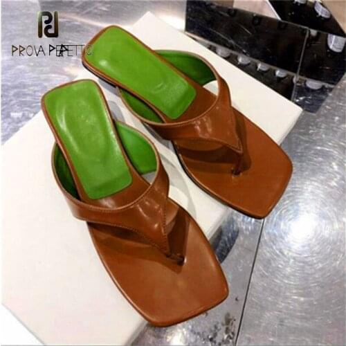 French new style low heel flip flops summer kitten heel leopard print color matching leather slippers women