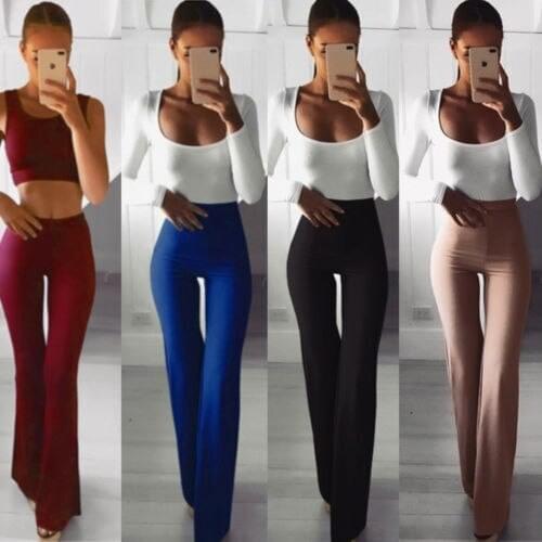 Womens Lady Fashion Clothing Palazzo Flared Wide Leg Pants High Waist OL Ladies Career Long Trousers