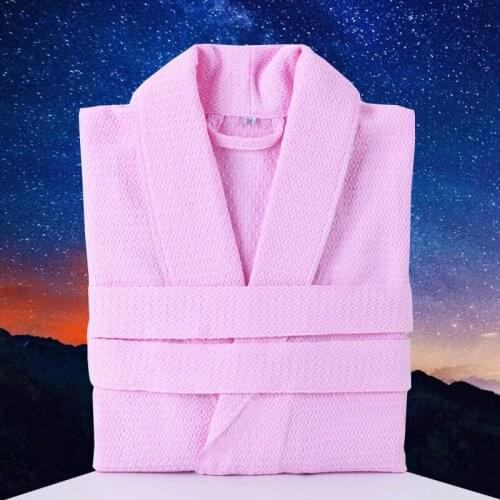 Waffle 100% Cotton Bathrobe Women White Pink Nightgown Sleepwear for Women Lovers Long Super Soft Robe Spring Summer