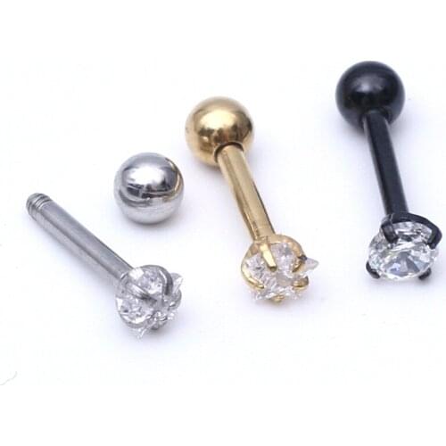 1pcs Fashion crystal earring Heart High Quality Stainless Steel Star Stud Earring ear bone plug Tragus ear Piercing 1.2*6*3/3mm