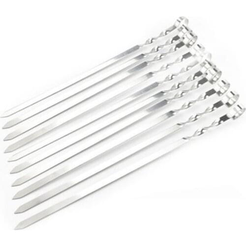 10Pcs/Set BBQ Barbecue Stainless Steel Grilling Kabob Kebab Flat Skewers Needle 1.1-cm Width 420 Food Grade Stainless Steel