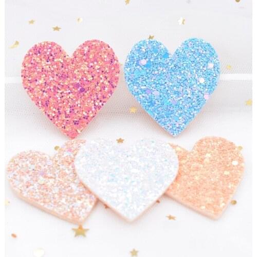 10Pcs Upscale Glitter Paillette Fabric Padded Patches Heart Appliques for Cake Pops DIY Girls Headwear Hair Bow Accessories F99