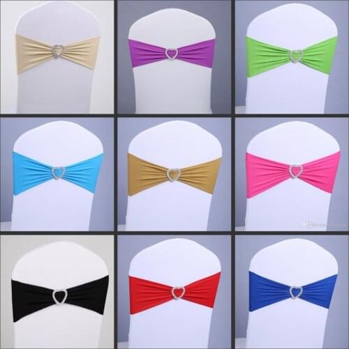 100pcsFree Shipping Spandex Lycra Chair Sashes 14 Colors Elastic Chair Bands With Buckle for Wedding Home Banquet Cheap Wholesal
