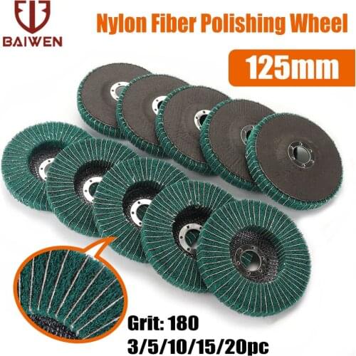 5 inch Round Nylon Fiber Flap Polishing Wheel Flat Non-woven Grinding Disc 180Grit For Angle Grinder Metal Wood Buffing