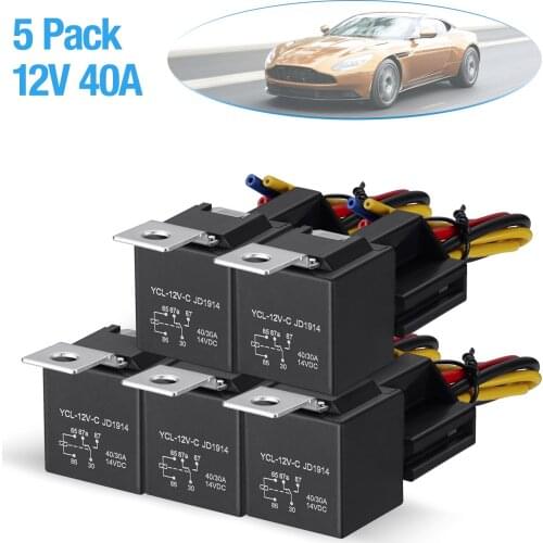 5 Pack 12V 40A Car Relays Waterproof 5pin SPDT Automotive Relay for Car Audio System Harness Relay Socket Auto Replacement Parts