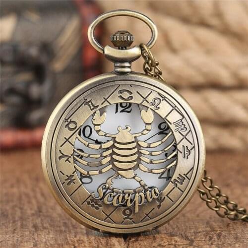 Antique Hollow Scorpio Constellation Pocket Watch Astrology Style Cover Teen Clock Best Gifts for Young Lover Couple Anniversary