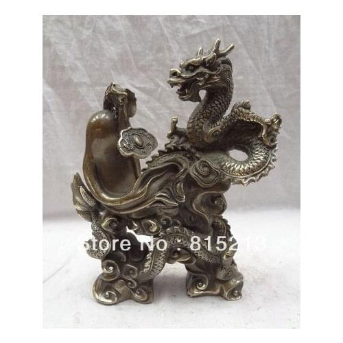 Bi00307 10" Chinese Bronze Zodiac FengShui Panax JiXiang RuYi Fly Dragon Head Statue