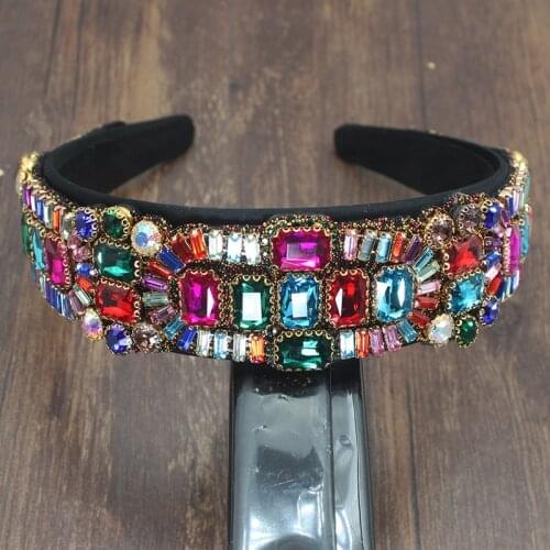 Bohemia Shiny Crystal Rhinestones Flower Luxury Heavy Industry Exquisite Rotro Headband Hair Accessories for Womens Wedding