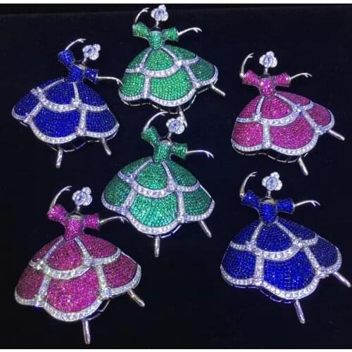 925 sterling silver with cubic zircon figure brooch pins green blue red color pendant brooch double use fine women jewelry