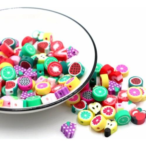50pcs 10mm Fruits Animals Evil Eyes Star Heart Shape Polymer Clay Beads Spacer Beads for Diy Jewelry Making Supplies