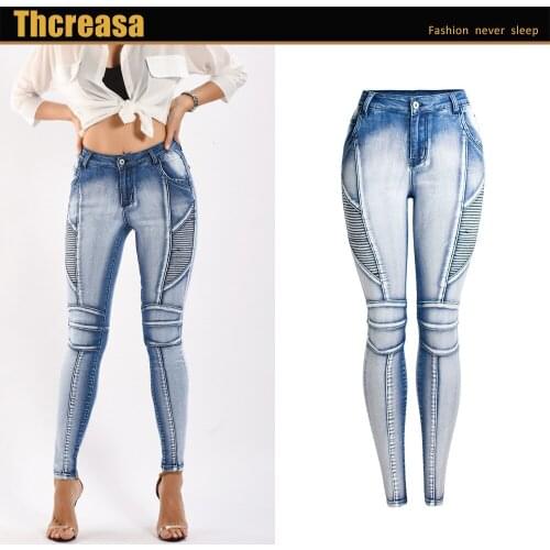 European and American Womens New Locomotive Stretch Washed Washed White Light Color Stretch Was Thin Womens Denim Pencil Pants