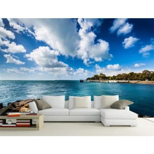 Blue Sky And White Clouds Seaside Landscape Photo Wallpaper 3D Wall Murals Living Room TV Sofa Bedroom Backdrop Wall Papel Mural