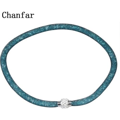 Hot sale Mesh Crystal Necklace With resin Crystal stones Filled with Magnetic Clasp Necklace