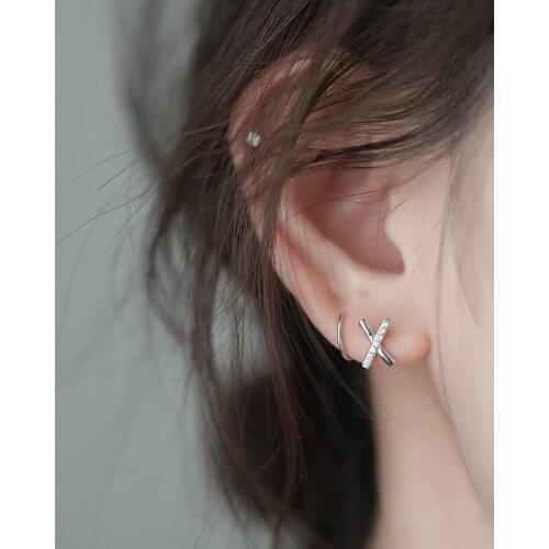 Dainty Zircon Korean 925 Sterling Silver Stud Earrings For Women Temperament Cross Small Ear Pin Prevent allergy Jewelry Gift