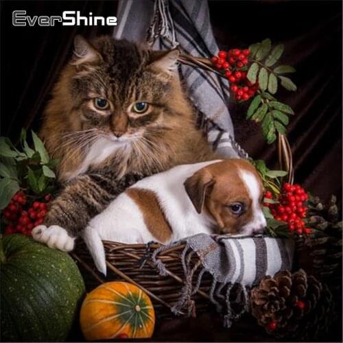 Evershine Diamond Embroidery Cat Rhinestones Pictures Diamond Painting Cross Stitch Full Drill Square Christmas Gift Diamond Art