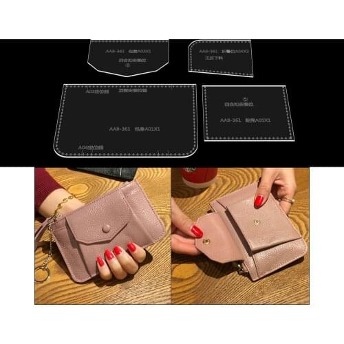 Hand-made leather goods zipper wallet card bag handbag Acrylic design template DIY version drawing grid pattern