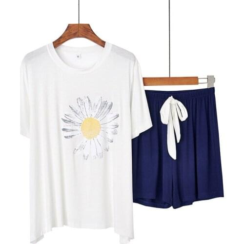 Female Sweet Print Homewear Sets Pajamas Women Modal Loose Comfortable Nuisette Short-Sleeve Korean Style Summer Night Clothes