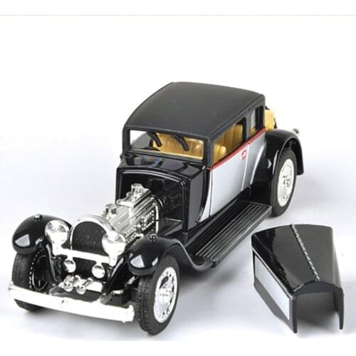 1/28 Vintage Bugattis Car Model Sound and Light Alloy Pull Back Flashing Classic Vintage Collective Music Car Toy F Collections