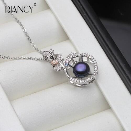 Fashion black Natural Freshwater Pearl Pendants Anniversary Fine Colored zircon necklace For Women wedding gift