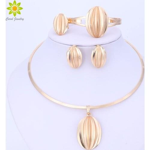 Fashion Nigerian Wedding African Beads Jewelry Sets African Wedding Bridal Jewelry Set Gold-color Costume