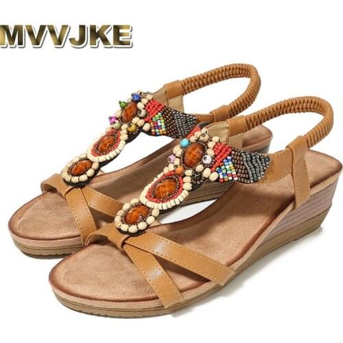 MVVJKE Fashionable and comfortable sandals 2019 vintage wedge with bohemian fish mouth womens sandals