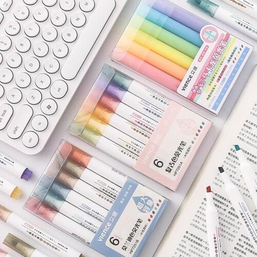 6pcs/set Morandi Color Highlighter Pen School Student Artist Large Capacity Art Marker Pen Painting Drawing Remark Stationery