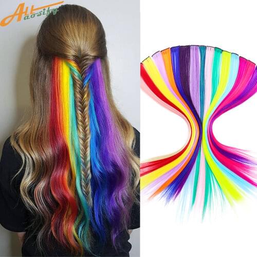 Allaosify Straight Synthetic 22 Inch Hair Extension Colored Strands of Hair with 1 Clip in One Piece For Womens Long Wigs
