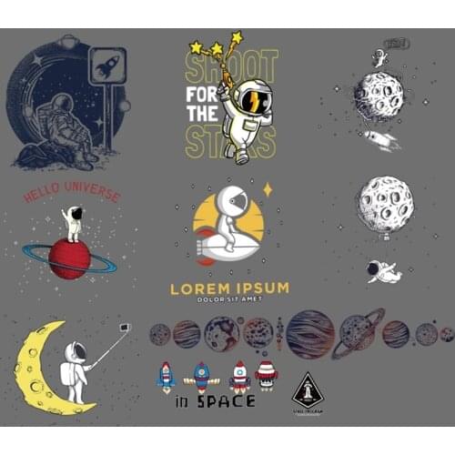 Iron On Patches spaceship astronaut planet heat transfer DIY decoration on childrens T-shirt school bag iron on canvas bag
