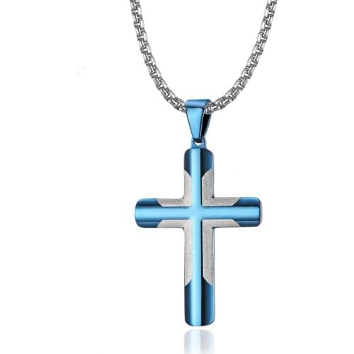 Wholesale Stainless Steel Contrast Frosting Coss Pendant Necklace for Men and Women 43*29mm