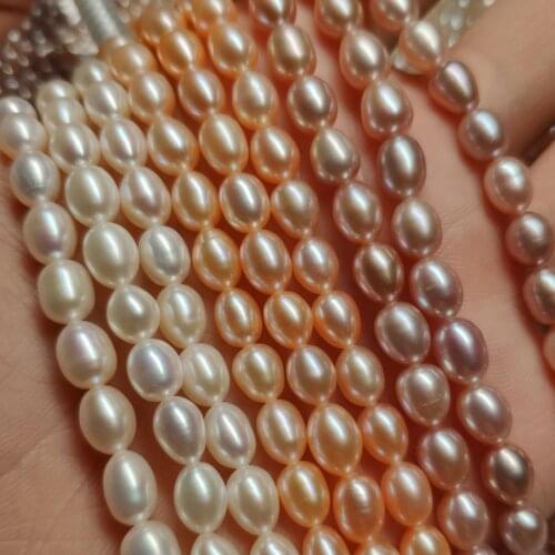 Natural Freshwater Pearl Classic Choker Necklace 6mm Rice Ovals Beads 36cm Single Strand DIY Jewelry