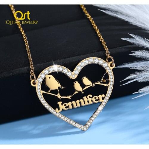 Customized Iced Out Heart Name Necklace For Mom Personalized Stainless Steel Gold Chain Necklace BlingBling Mothers Day Jewelr