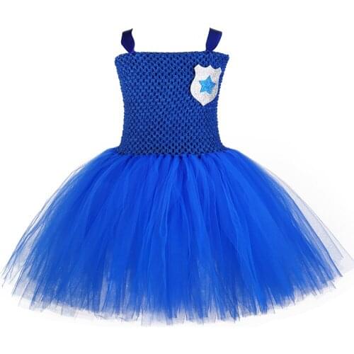 Police Officer Girls Tutu Dress Royal Blue Cute Tiny Cop Cosplay Girls Halloween Costume Toddler Kids Girl Birthday Party Dress