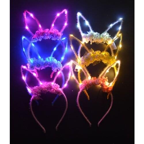 Led Luminous Rabbit Ears Flower Headband Headdress Wedding Birthday Party Gift Masquerade Stage Performance Decoration Props
