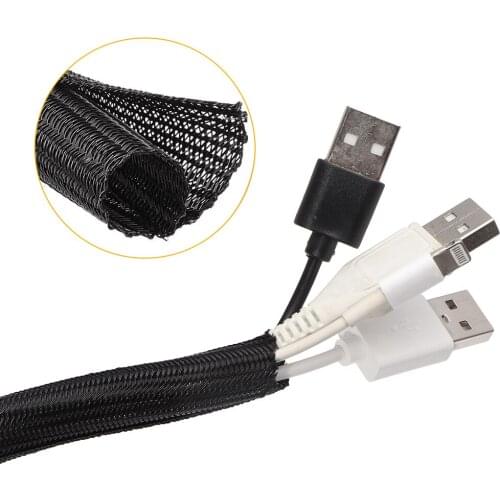Dropship 1M Braided Sleeving Cable Flexible Expandable Open Braided Sleeve Insulated Pipe Wire Protection for Office Table