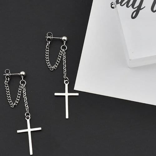 Unisex Stainless Steel Crosses Earrings For Women Silver Color Cross Gothic Rock Style Pendant Hip Hop Mens Punk Jewelry Gifts