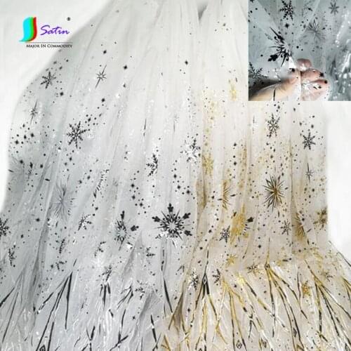 White Bronzing Gold Silver Snowflake Bilateral Gradient Mesh Fabric Children Dress Performance Clothes Cloak Background Fabric