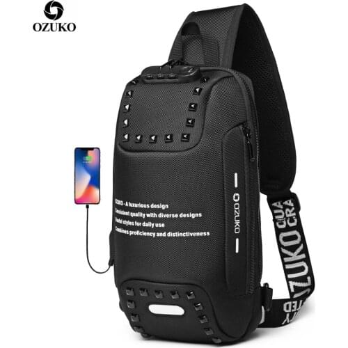 OZUKO 2020 New Fashion Male USB Charge Waterproof Messenger Bag Anti-theft Lock Crossbody Bags Men Shoulder Chest Pack Sling Bag