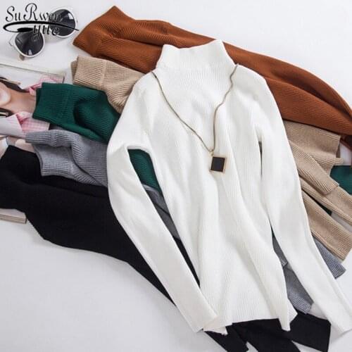 Sweater Long Sleeve Solid Pullover Women 2021 Autumn and Winter Korean New Womens Turtleneck Wool Slim Womens Knitwear 10643