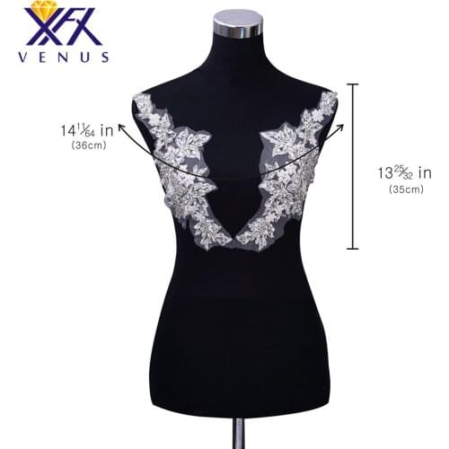 XFX VENUS 1 Pair Pretty Sewing stone beads Pearl beaded patches rhinestone bridal bodice appliques crystal patch